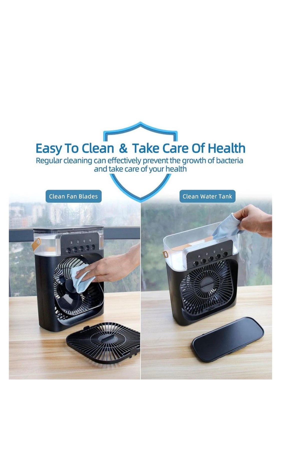 Air Conditioner Fan,Evaporative Air Cooler with 7 Colors LED Light - Black