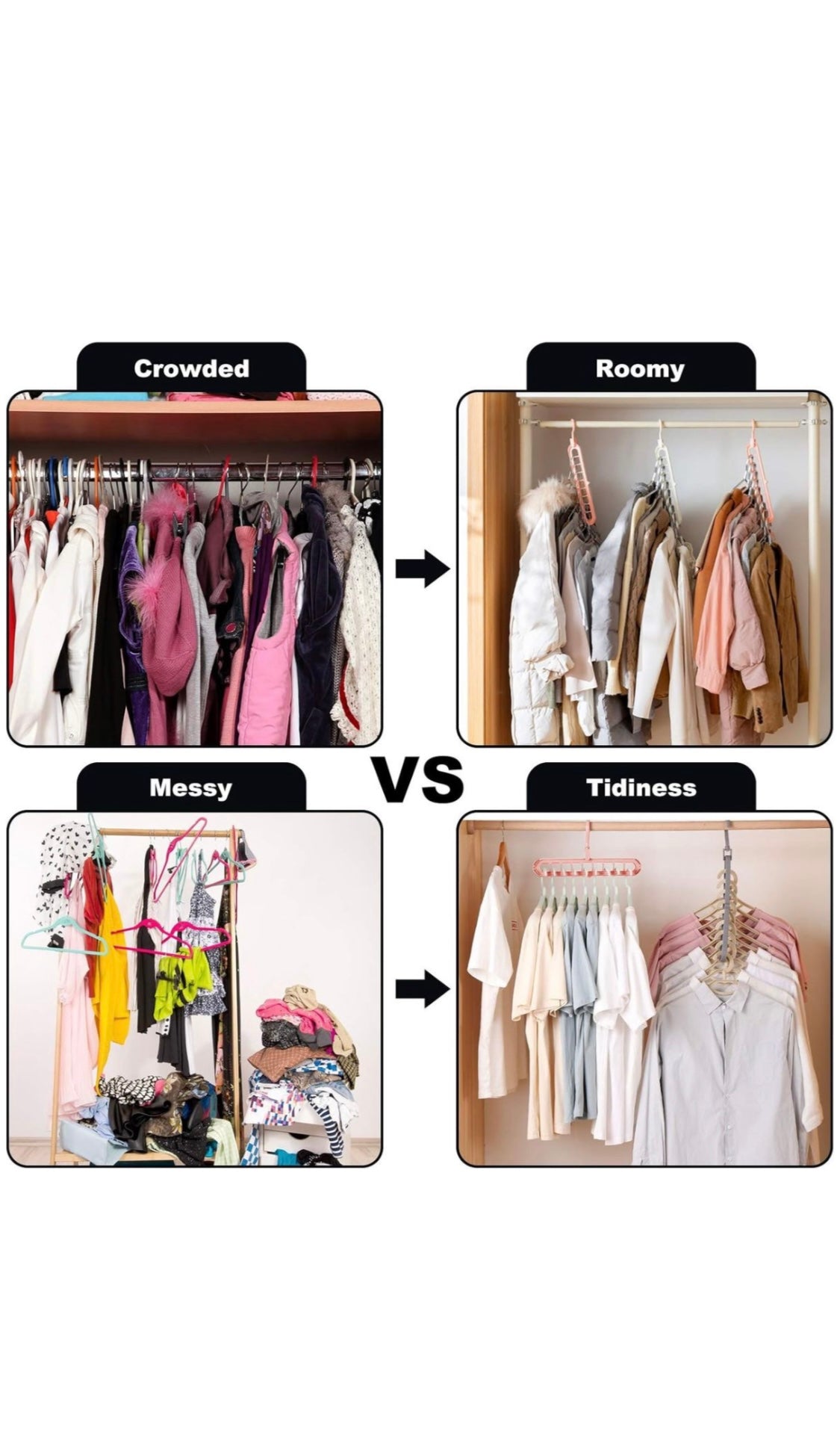 5 Pieces Clothes Hanger Organizer, 9 Holes Rotate Anti-skid Folding Hanger