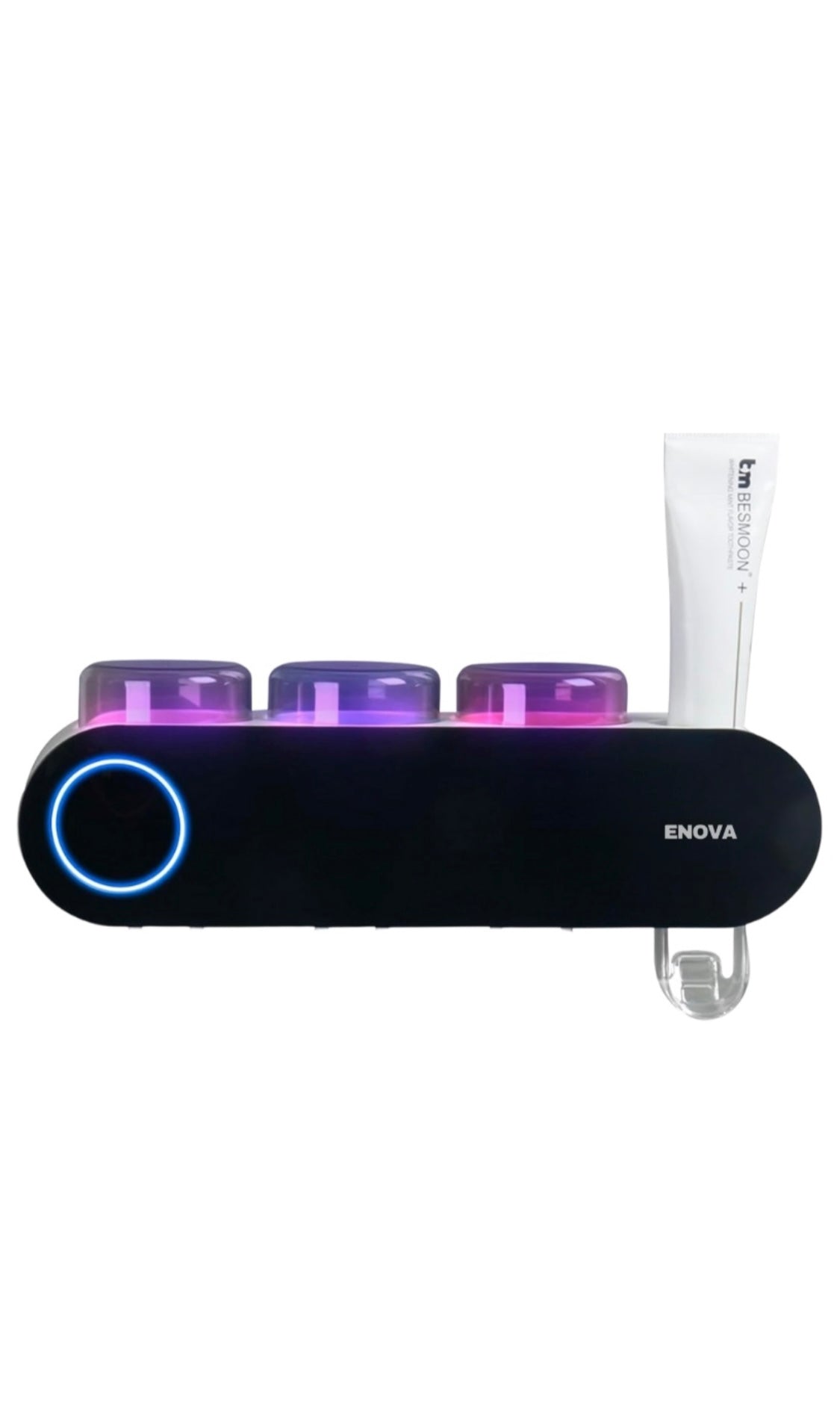 UV Toothbrush Sanitizer and Holder with 3 Cups & Toothpaste Dispenser
