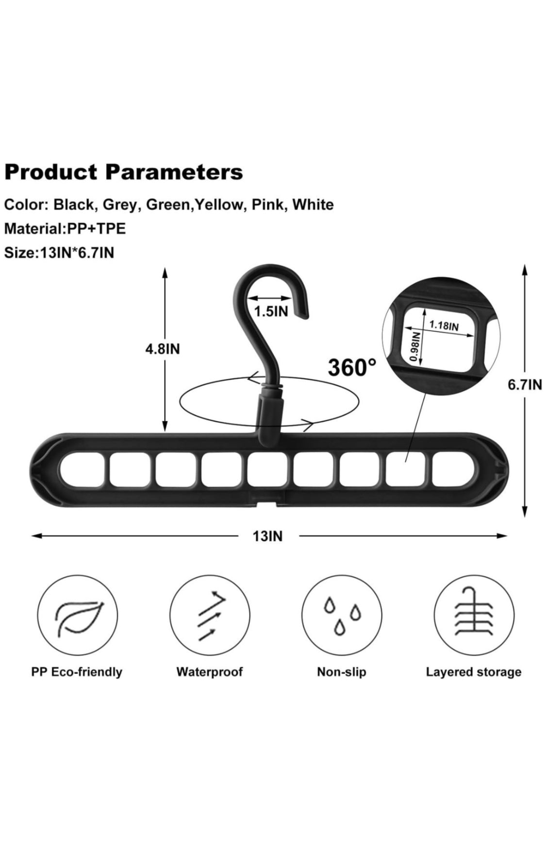 5 Pieces Clothes Hanger Organizer, 9 Holes Rotate Anti-skid Folding Hanger