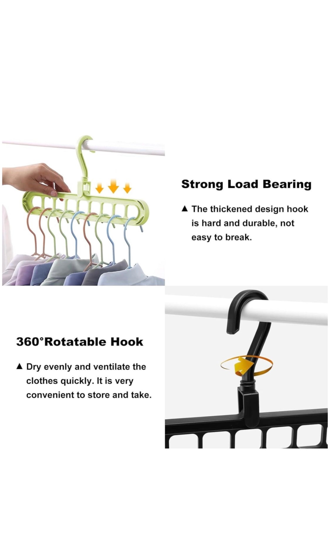 5 Pieces Clothes Hanger Organizer, 9 Holes Rotate Anti-skid Folding Hanger