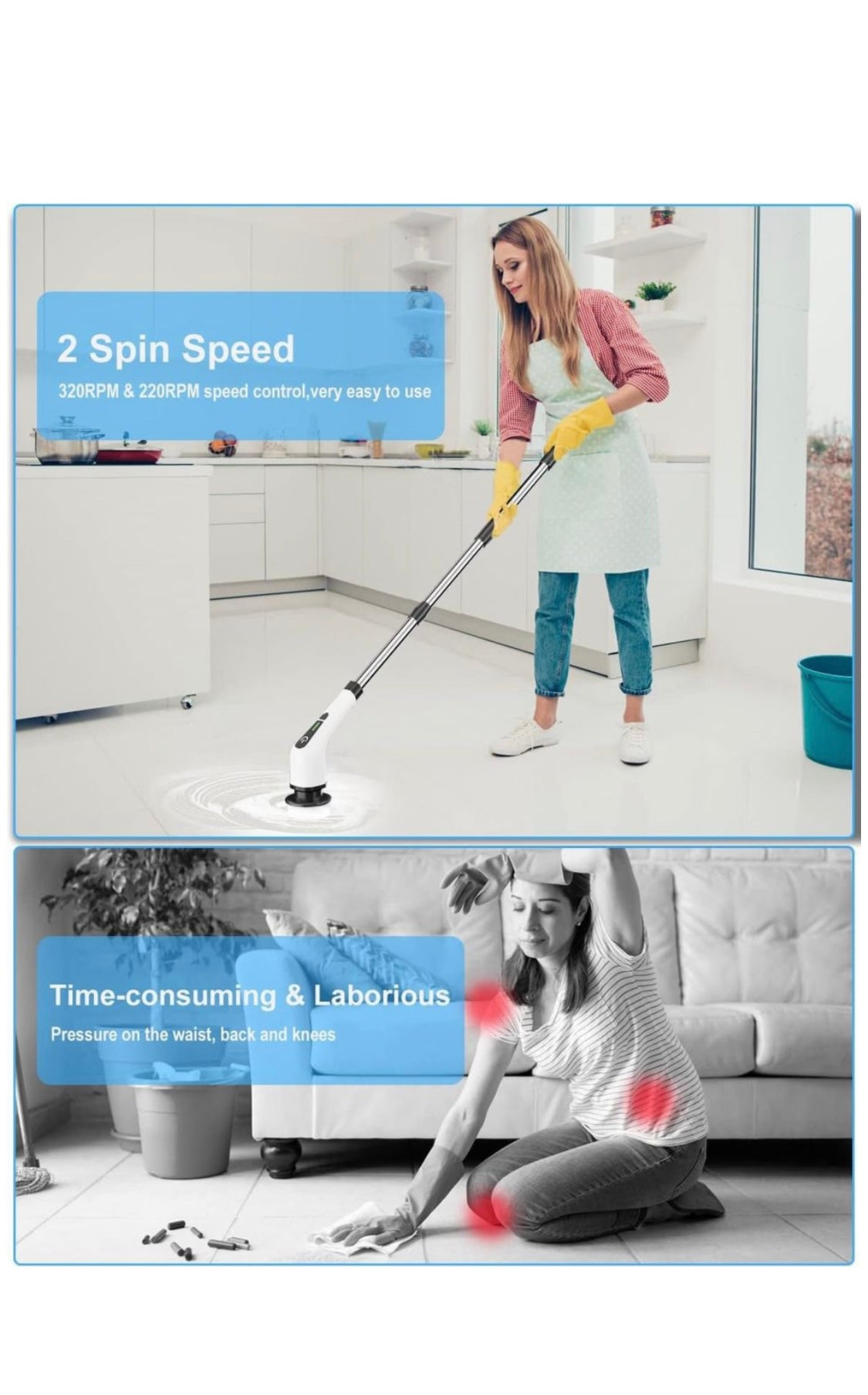 Electric Spin Scrubber, Cordless Cleaning Brush with 8 Replaceable Brush