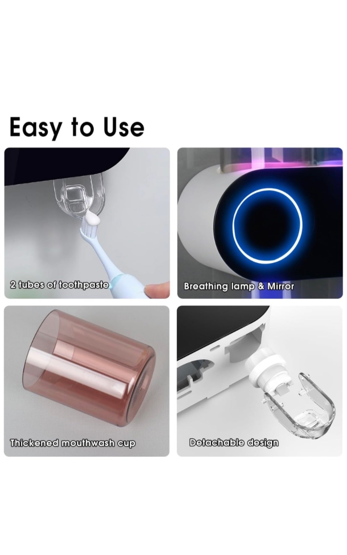 UV Toothbrush Sanitizer and Holder with 3 Cups & Toothpaste Dispenser