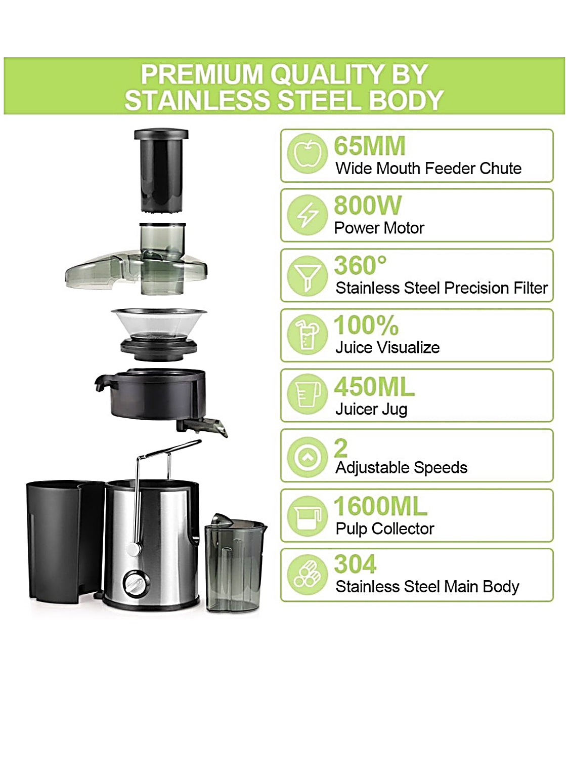 800W Fast Juicer (Steel Body)